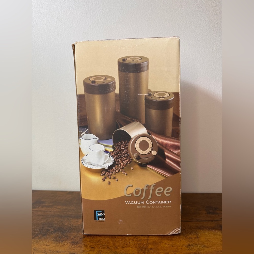 VTG Free Form 4-Piece Coffee Vacuum Container Set - Model CAFE-1401 - Brown/Gold